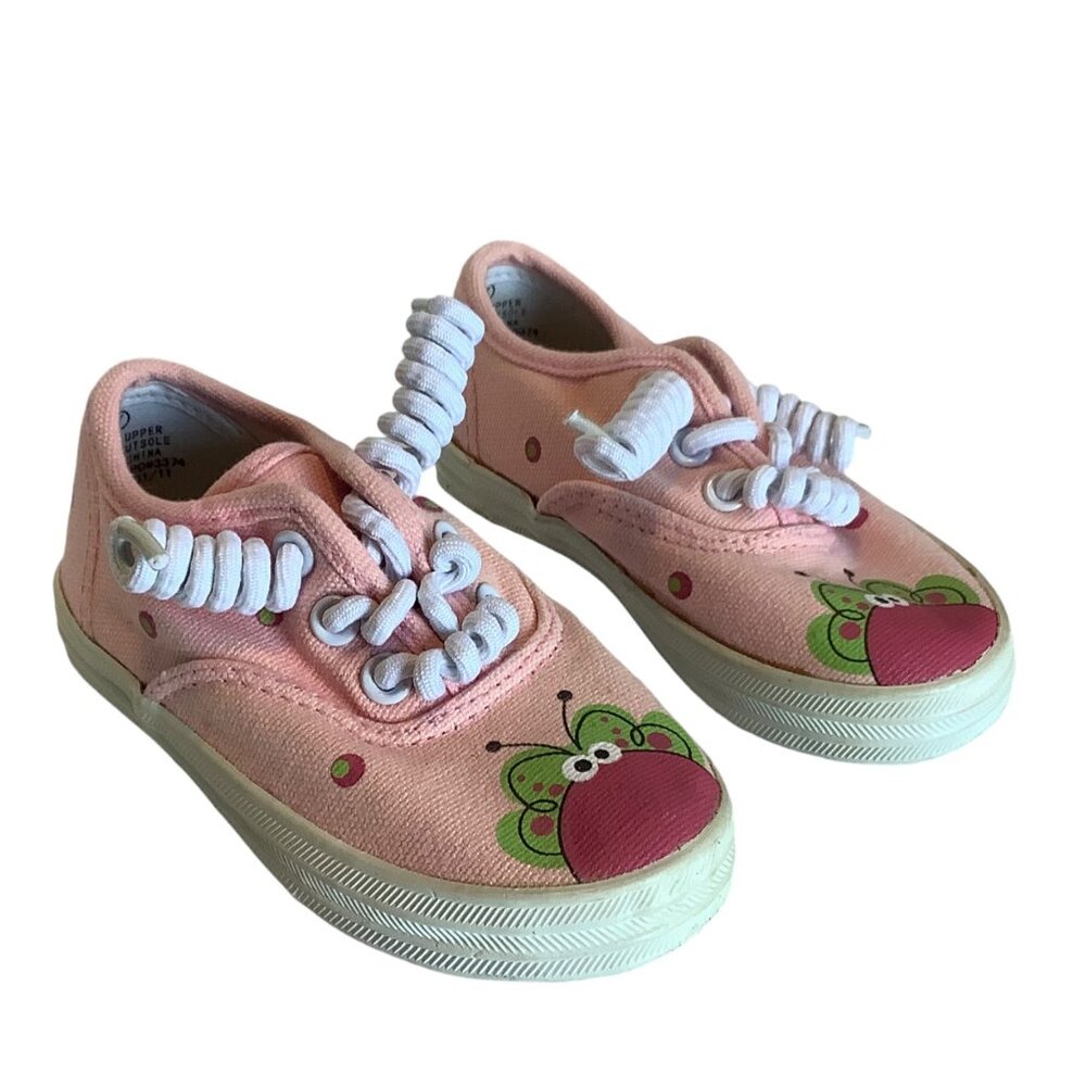 Monkey Toes Ladybug Kids Canvas Tennis Shoes Flutterflies Toddler 7 Spring Laces